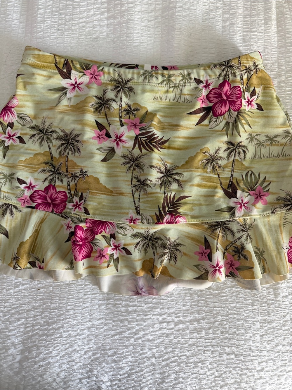 Tropical Floral Ruffle Mini Skirt - Pink & Cream
